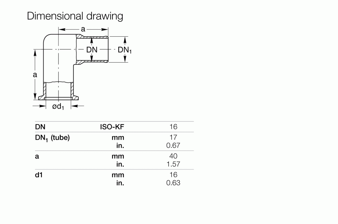 Khủy tay 90° với đầu phun ống ISO-KF 1