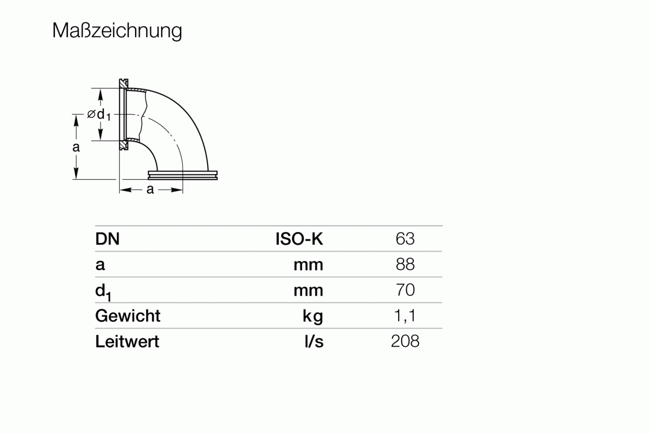 Đường cong ống 90° ISO-K 0